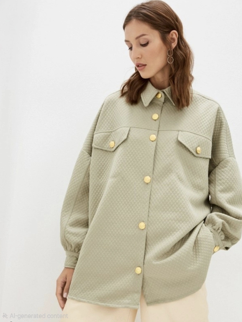 River Island Quilted Jersey Button-Up Oversized Shacket Casual Streetwear. L